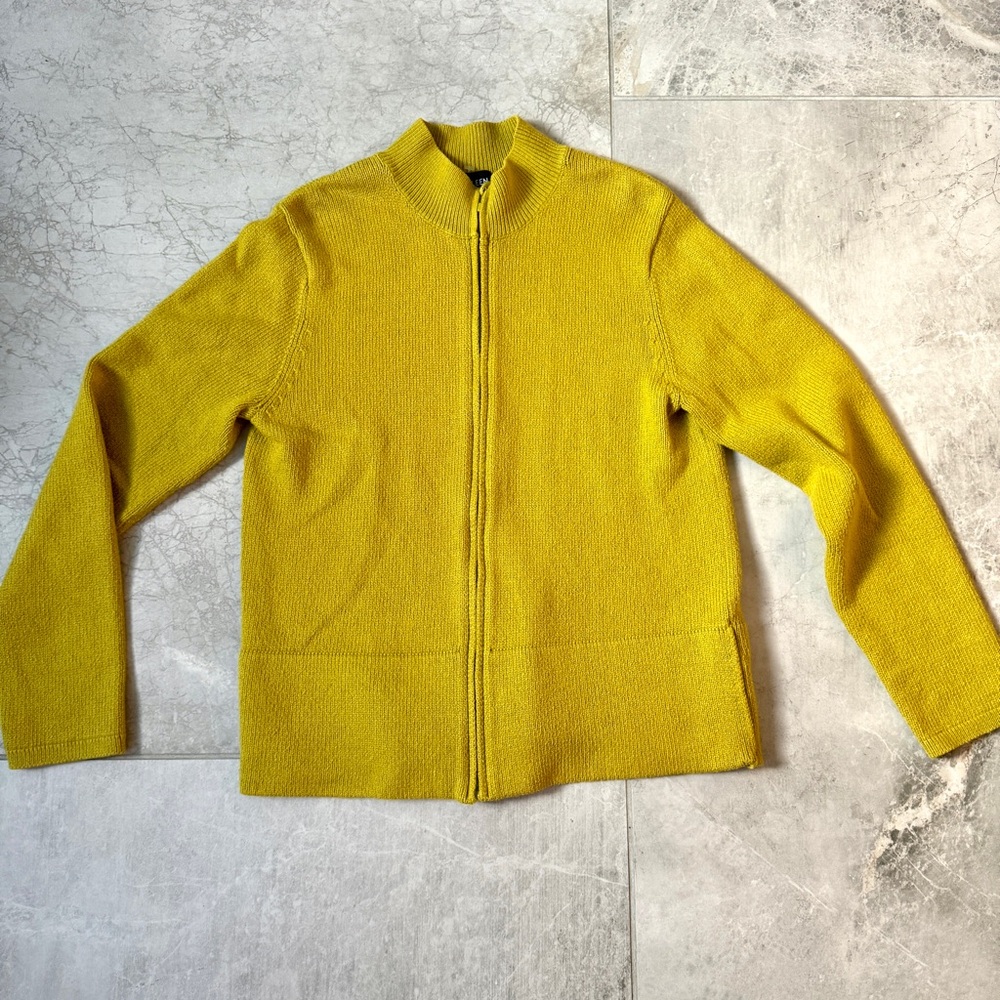 EILEEN FISHER zip front cardigan sweater citrine yellow knit cardi zipper M - Picture 4 of 10